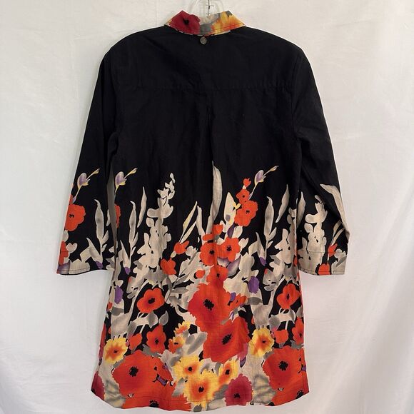 NEW Soft Surroundings Floral Provence Shirt Dress Black Red Size XS Embellished - Picture 6 of 9
